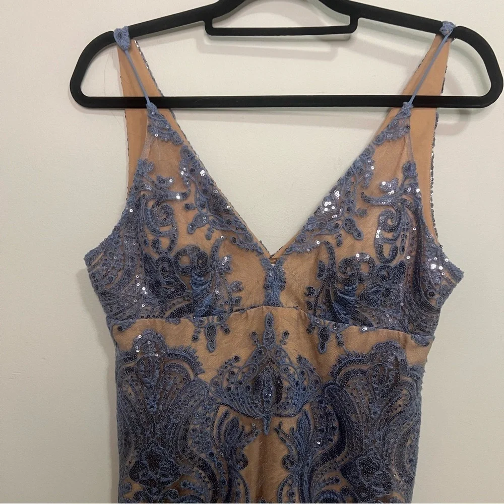 Free People Night Shimmer Blue and Nude Sequin Lace Mini Dress Boho Wedding